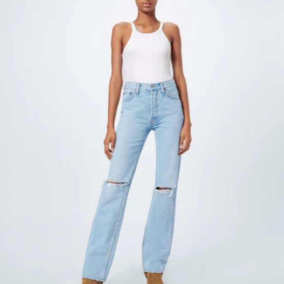 Re/Done 90s High Rise Loose Baggy Light Wash Jeans - Picture 1 of 8